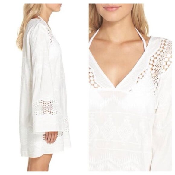 LA BLANCA White Embroidered and Lace V-Neck Swim Cover Up Tunic, Size XS - Picture 2 of 8